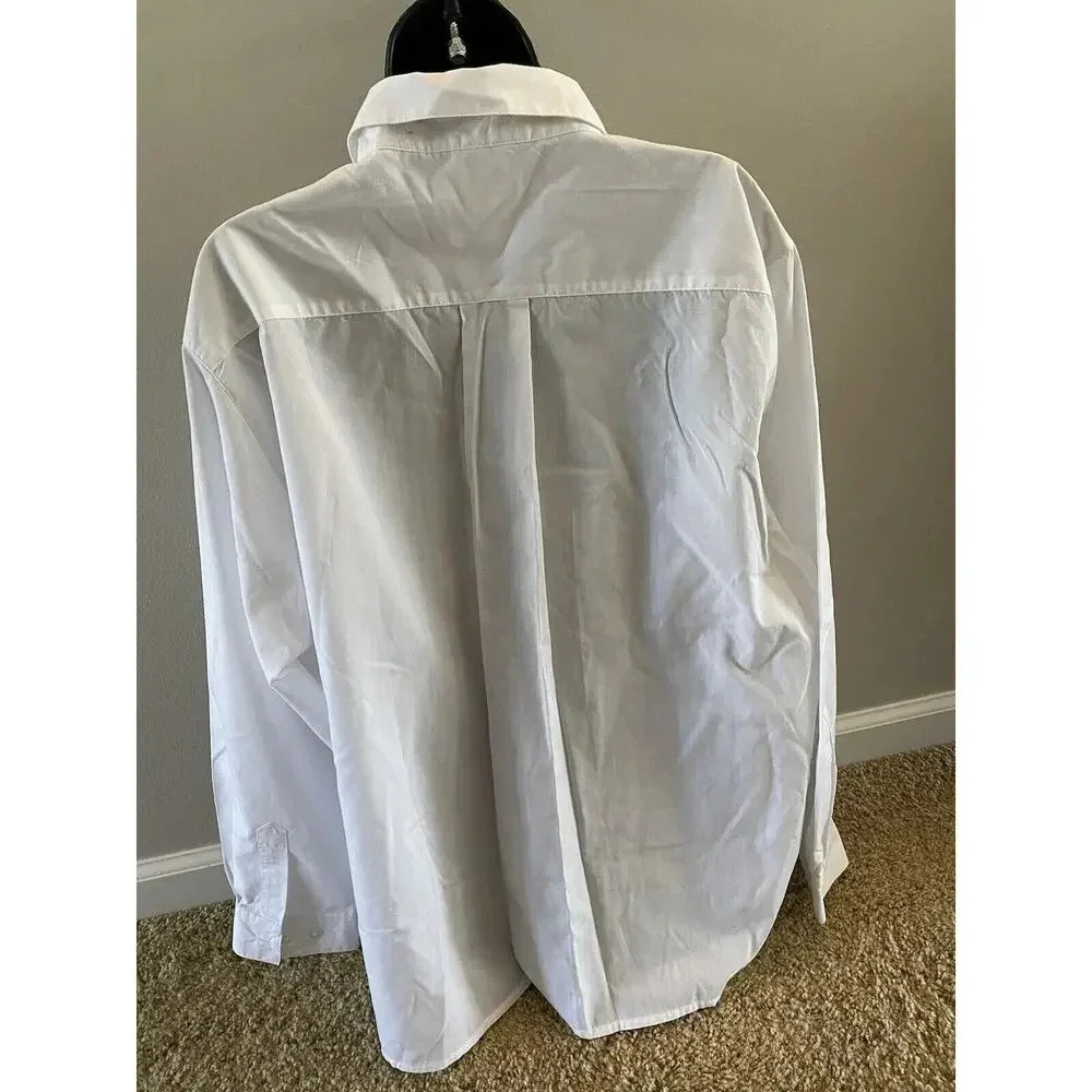 Orvis Vintage Womens Size 20 XL White Christmas Cotton Shirt Blouse Poinsettia - Picture 7 of 10